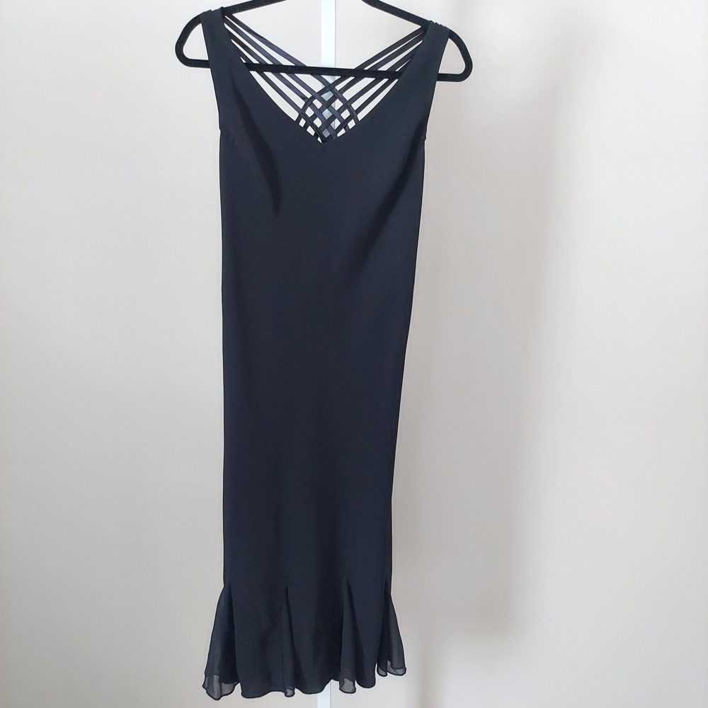 Metaphor Black Strappy Crisscross Back Godet Hem Cocktail Dress 14 Whimsigoth